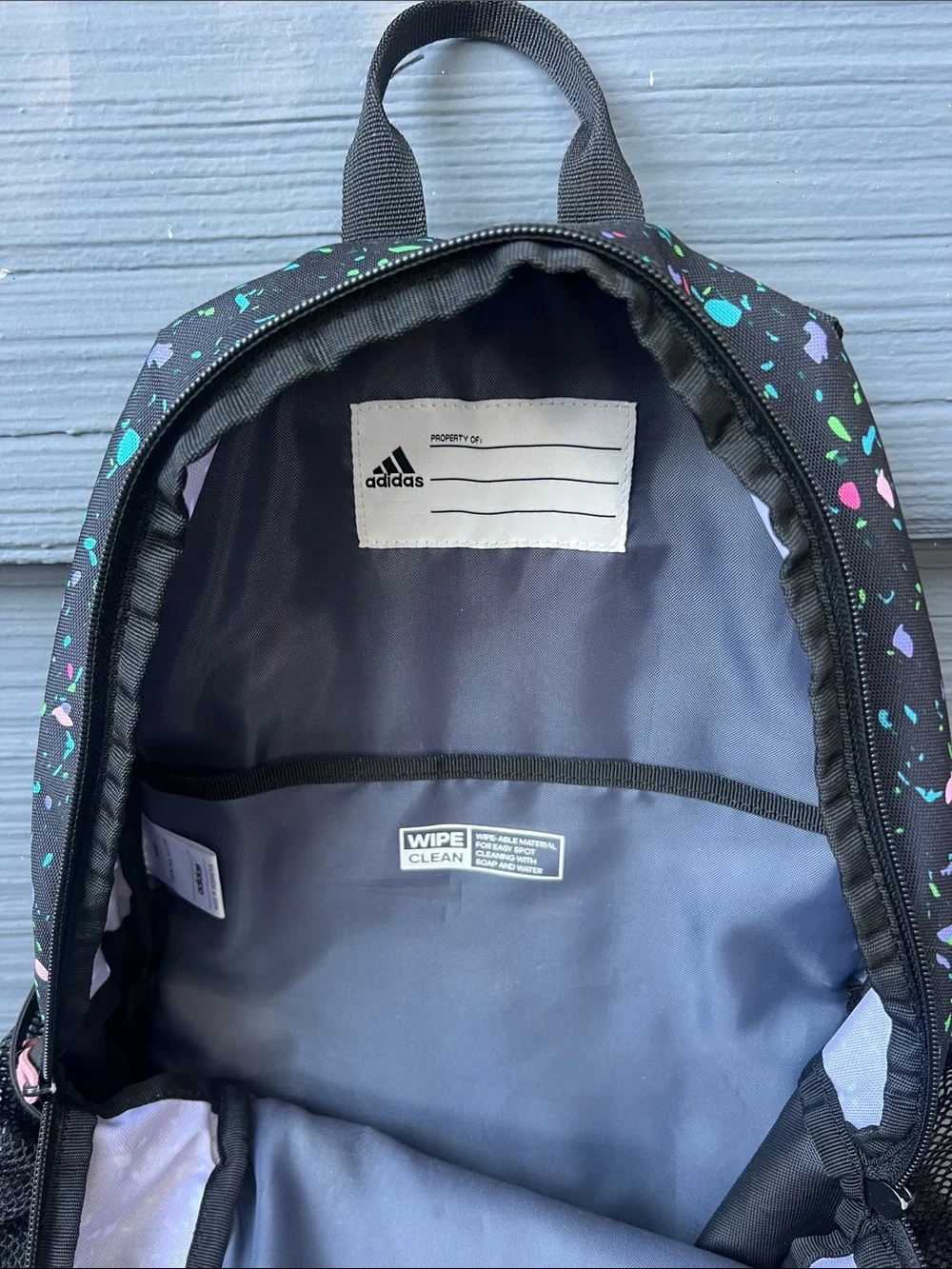 adidas Kids Black Backpack with Pink Stripes and Multicolor Confetti
